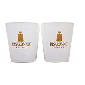 2 Disaronno Velvet Amaretto Glasses Square White & Gold - Collectible